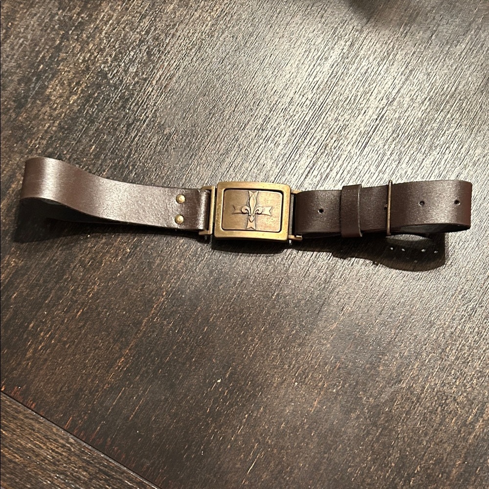 Vintage Brown Adjustable Leather Belt with Brass Buckle